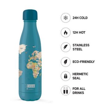 Μπουκάλι Θερμός για Ζεστό/Κρύο Μπλε Παγκόσμιος Χάρτης | Κούπες στο Gadget Box