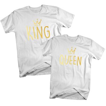 T Shirts για Ζευγάρια King και Queen Gold Λευκό | T-Shirts & Hoodies στο Gadget Box